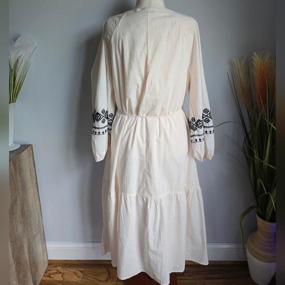 Zara New Ivory Black Embroidered Beaded Tassel Tie Flounce Maxi Dress SZ XXL - Picture 9 of 15